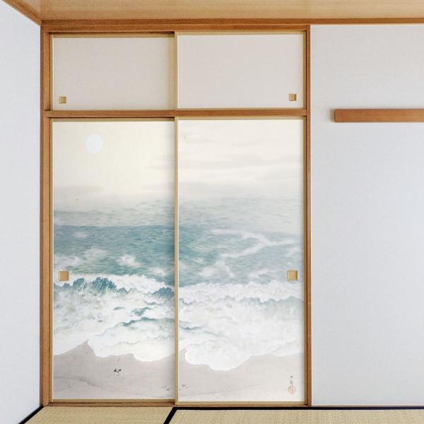日本の名画 ふすま紙 横山大観 海潮四題・秋 2枚1組 水で貼るタイプ 幅91cm×長さ182cm ...