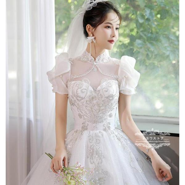 ウェディングドレス 購入安い 韓国 ウエディングドレス プリンセスライン ウェディングドレス 袖あり...