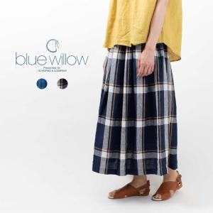 blue willow ブルーウィロー リネンチェックタックフレアスカート 01CUS13365 夏 ナチュラル ファッション コーデ 服 30代 40代 50代 カジュアル シンプル｜asahiya-group-first