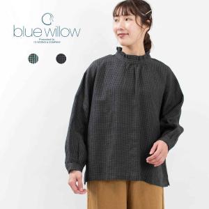 blue willow ブルーウィロー リネンギンガムフリルブラウス 01CWS11607  30代 40代 50代  カジュアル シンプル トラッド｜asahiya-group-first