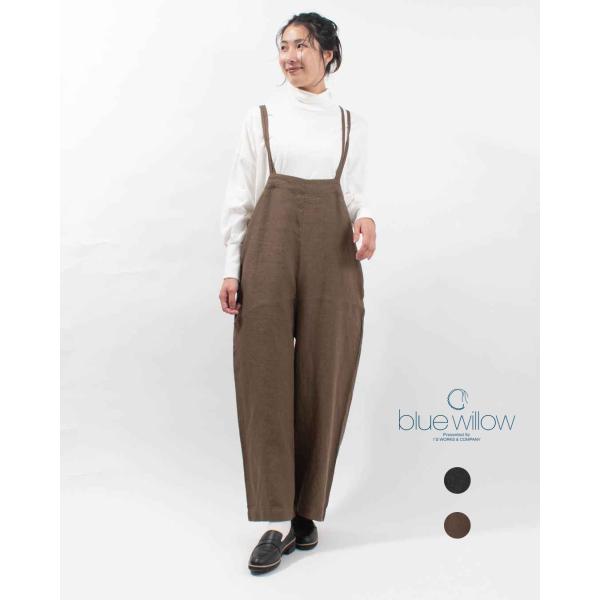 blue willow ブルーウィロー リネン太番手肩ひも2重サロペット 01EWP14503 レデ...