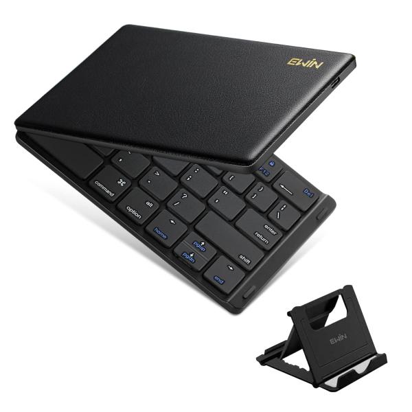 Ewin 新型 Bluetoothキーボード 折りたたみ式 157g 超軽量 薄型 レザーカバー 財...