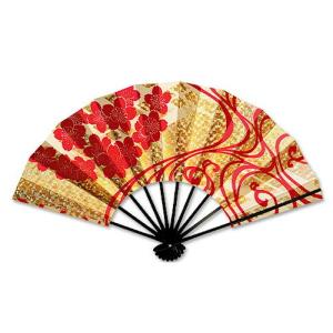 舞扇子 赤 金 切箔 桜 流水 扇子箱付 日本製 日本舞踊 （o舞2244