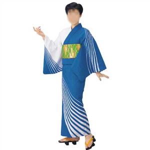 浴衣 白 紺 縞 おかめ ひょっとこ メンズ 小紋 仕立上り ゆかた 祭 （s