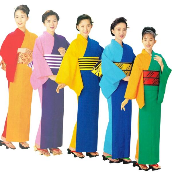 浴衣 無地 赤 桃 橙 緑 青 紫 黄 色合せ レディース 仕立上り ゆかた 祭 （s半2471-7...