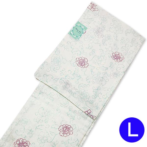 小紋 単衣 着物 Ｌ オフホワイト 牡丹唐草 きもの 洗える着物 洗える ひとえ Ｌ寸 仕立上がり ...