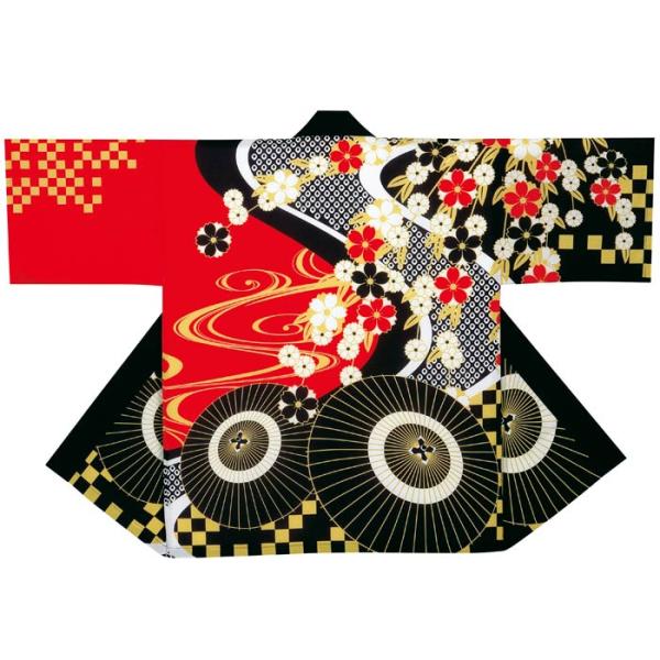 法被 半纏 赤 黒 傘 和傘 桜 流水 はっぴ ハッピ 祭 (o杉7321) よさこい 衣装 祭り ...