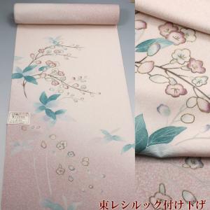 付け下げ 反物 絵羽 夏 絽 緑 着物 未仕立て 無地 附下 化繊 送料無料