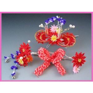 七五三 髪飾り 勝山セット かんざし・ちんころ 4点セット 赤 マルチ