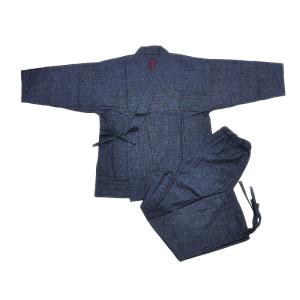 美品 タグ付き 笠倉玄照堂 作務衣 綿 藍染 ジャケット コート 羽織 上着 玄照堂 藍染 ピンチェック縞 作務衣 -藍色系/ S・M・L・LLサイズ