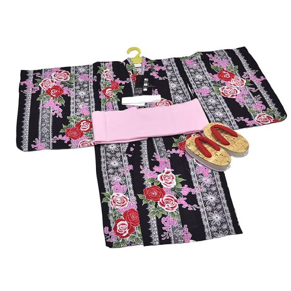 女の子　子供 浴衣　3点セット（ゆかた・兵児帯・草履）3〜4・5〜6歳用 (100・110サイズ) ...