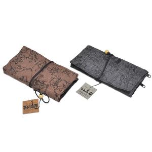 男物　竹炭布・柿渋布　和財布（道中財布）-鳥獣戯画-