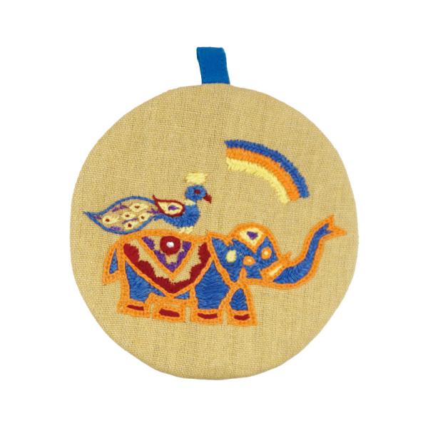 ミラー刺繍 ミニまるポーチ 象（ベージュ）（メール便対応）