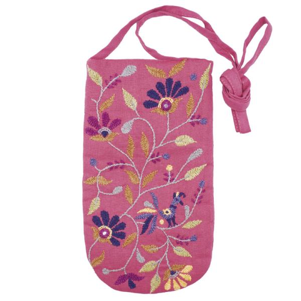 ミラー刺繍 メガネケース 鳥（ローズピンク）（メール便対応）