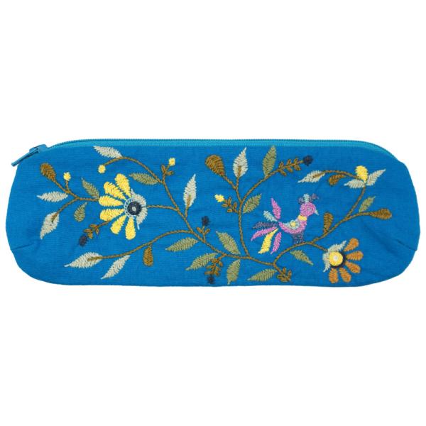 ミラー刺繍 ペンケース 鳥（ブルー）（メール便対応）