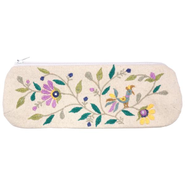 ミラー刺繍 ペンケース 鳥（ナチュラル）（メール便対応）