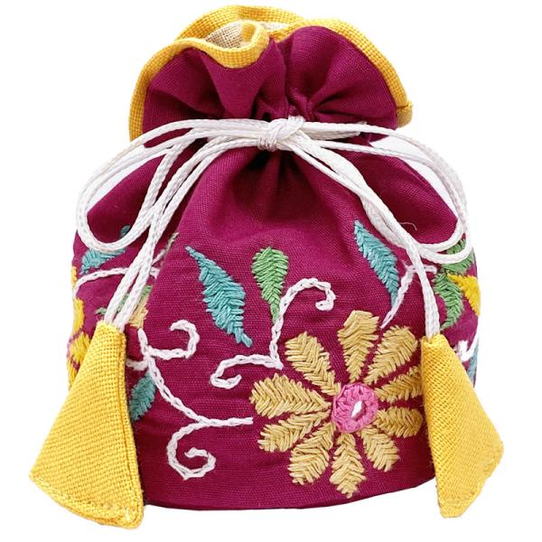 ミラー刺繍 ジュエリーポーチ（プラム）(メール便対応)