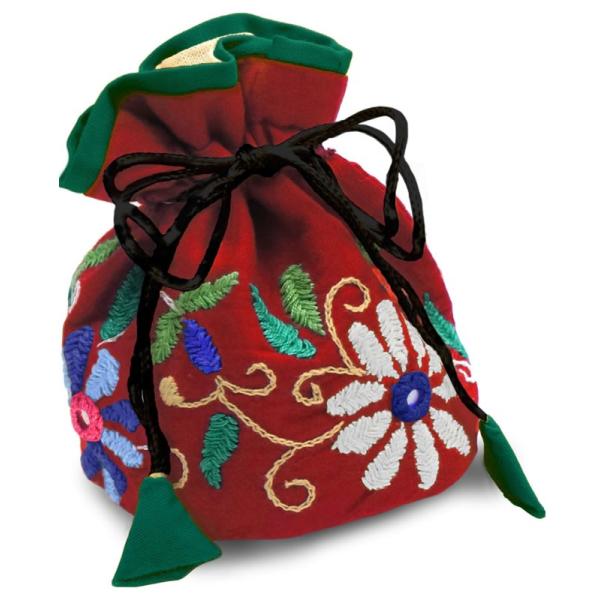 ミラー刺繍 ジュエリーポーチ（赤）(メール便対応)