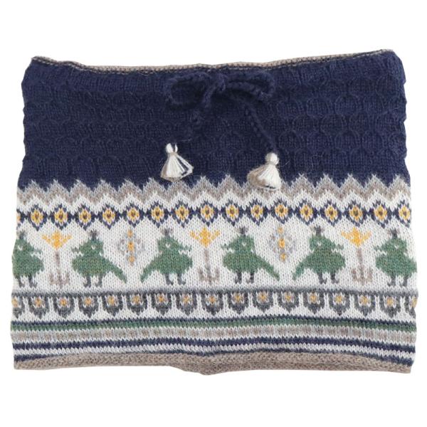 アルパカ100％ ネックウォーマー鳥のダンス（ネイビーMIX）(メール便対応)