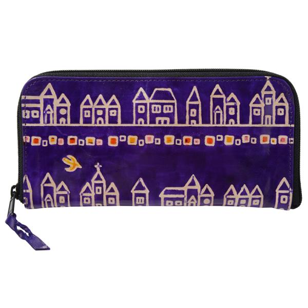 山羊革 長財布 街並み柄（紺）(メール便対応)