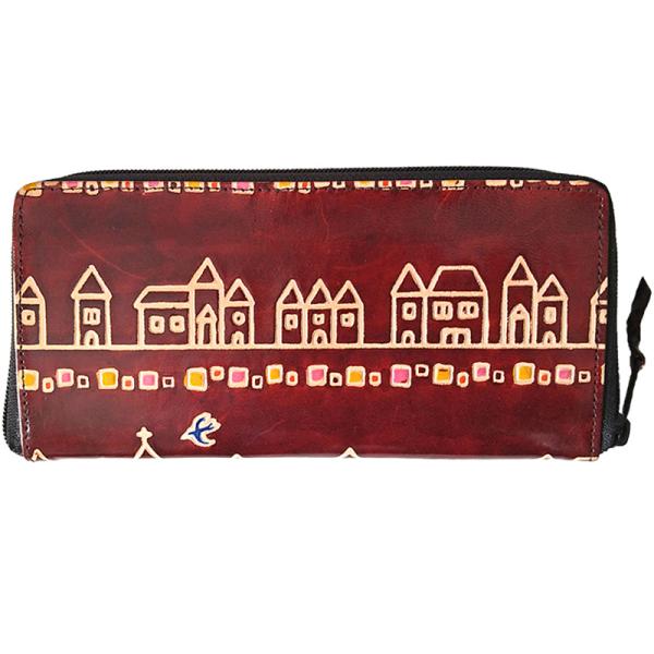 山羊革 長財布 街並み柄（茶）(メール便対応)