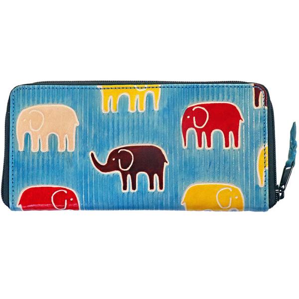 山羊革 長財布 ゾウしましま柄（ブルー）(メール便対応)
