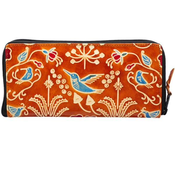 （リニューアル）山羊革 長財布 ハチドリ柄（薄茶）（メール便対応）