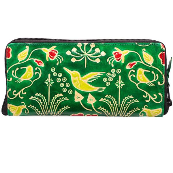 （リニューアル）山羊革 長財布 ハチドリ柄（緑）（メール便対応）