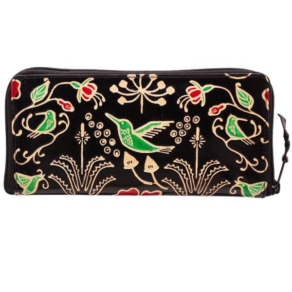 （リニューアル）山羊革 長財布 ハチドリ柄（黒）（メール便対応）