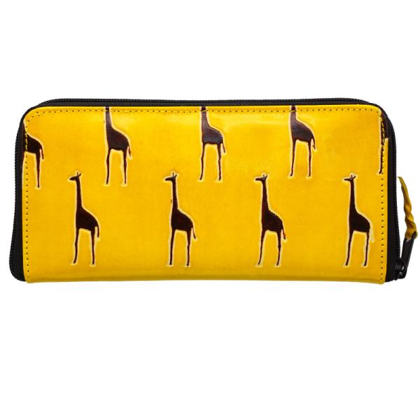 山羊革 長財布 キリン柄（黄）(メール便対応)