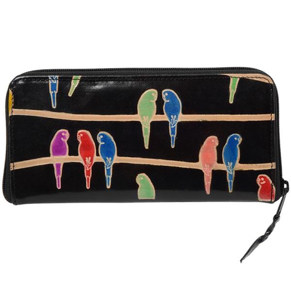 山羊革 長財布 鳥柄（黒）(メール便対応)