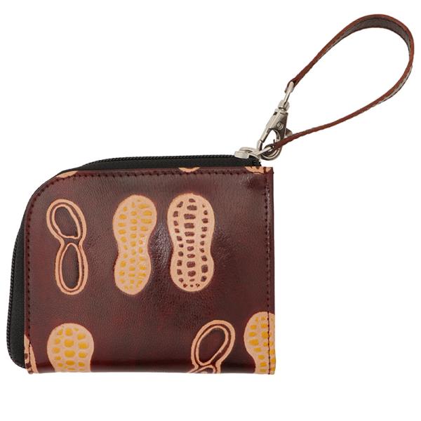 山羊革　L字ファスナー財布　ピーナッツ柄（こげ茶）　(メール便対応)