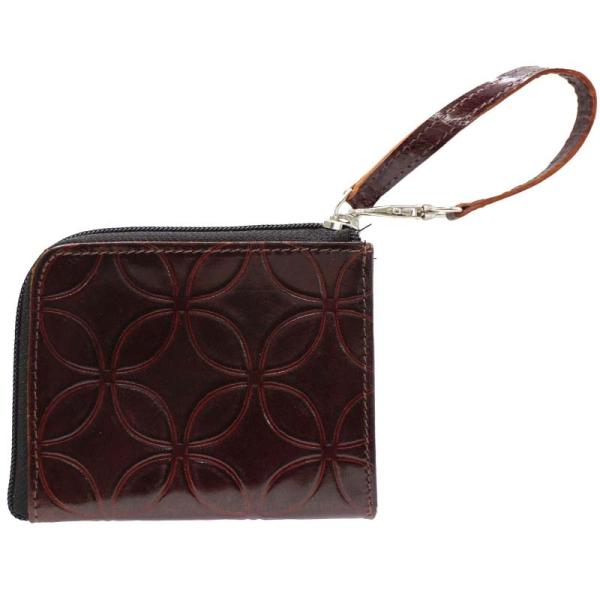 山羊革 L字ファスナー財布 七宝柄（こげ茶）（メール便対応）