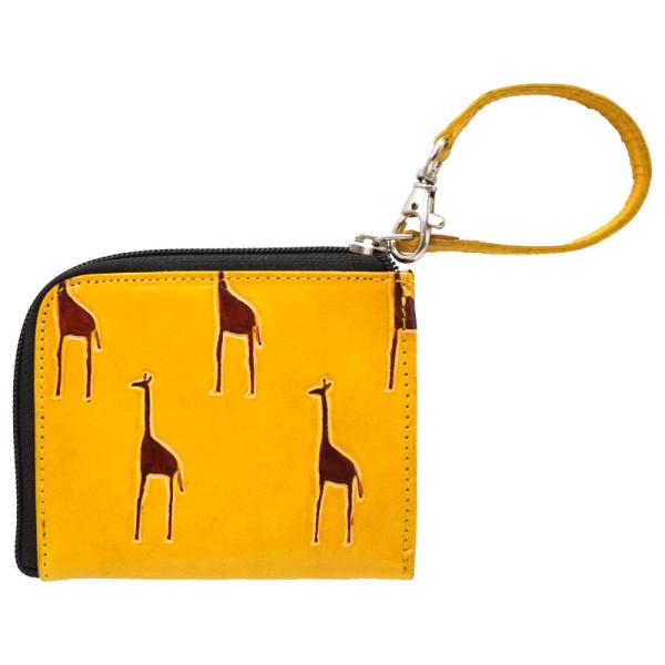 山羊革　L字ファスナー財布　キリン柄（黄）(メール便対応)