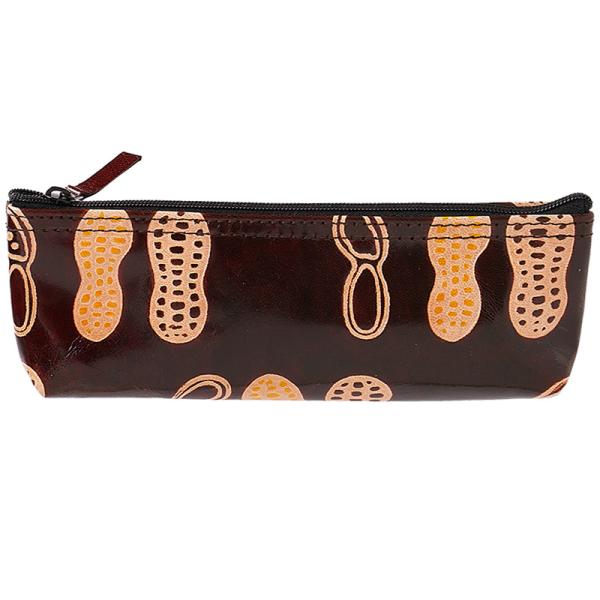 山羊革 ペンケース ピーナッツ柄（こげ茶）ヤギ革　(メール便対応)