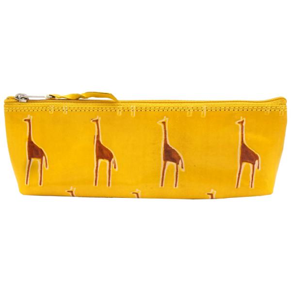 山羊革 ペンケース キリン柄（黄色）(メール便対応)