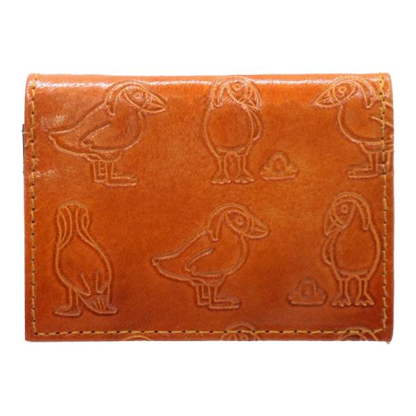 (リニューアル)山羊革 カードケース エトピリカ柄（薄茶）(メール便対応)