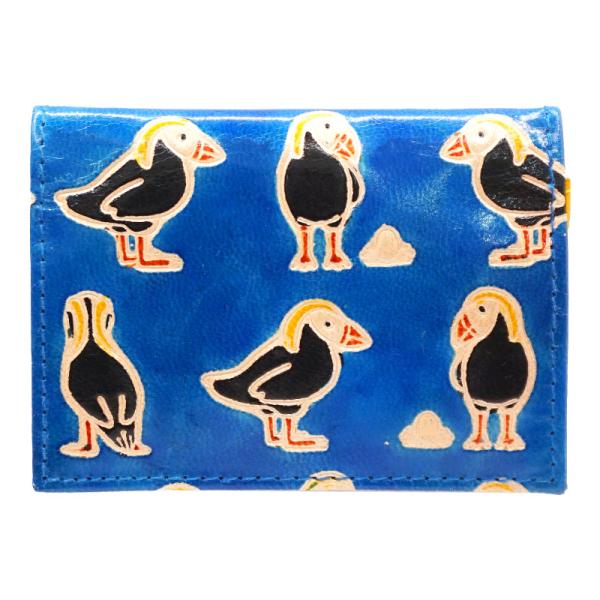 (リニューアル)山羊革 カードケース エトピリカ柄（ブルー）(メール便対応)