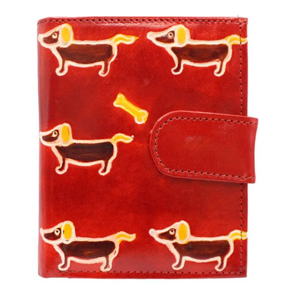 (リニューアル)山羊革 二つ折り財布ワイドベルト ダックス柄（赤）（メール便対応）