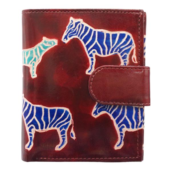 (リニューアル)山羊革 二つ折り財布ワイドベルト シマウマ親子柄（赤茶）（メール便対応）