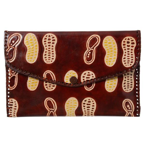 山羊革 財布パース ピーナッツ柄（こげ茶）(メール便対応)