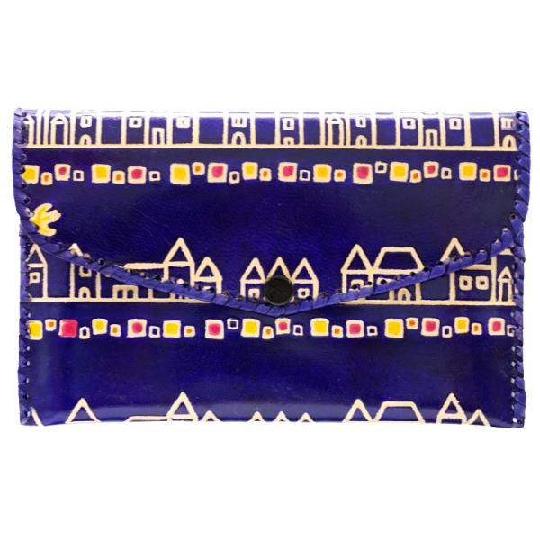 山羊革 財布パース 街並み柄（紺）(メール便対応)