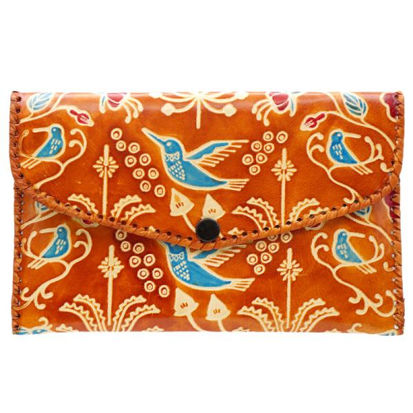 山羊革 財布パース ハチドリ柄（薄茶） （メール便対応）