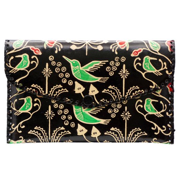 山羊革 財布パース ハチドリ柄（黒） （メール便対応）