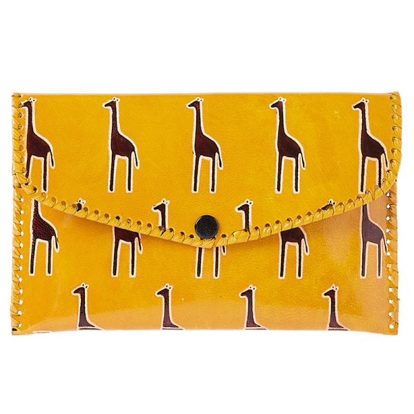 山羊革 財布パース キリン柄（黄色）　(メール便対応)