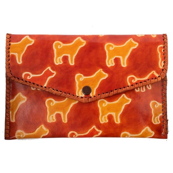 山羊革 財布パース 柴犬柄（茶） (メール便対応)