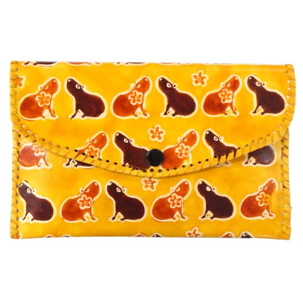 山羊革 財布パース カピバラ柄（マスタード）(メール便対応)