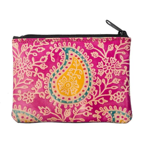 山羊革 小銭入れ ペイズリー柄（ピンク）フェアトレード(メール便対応)