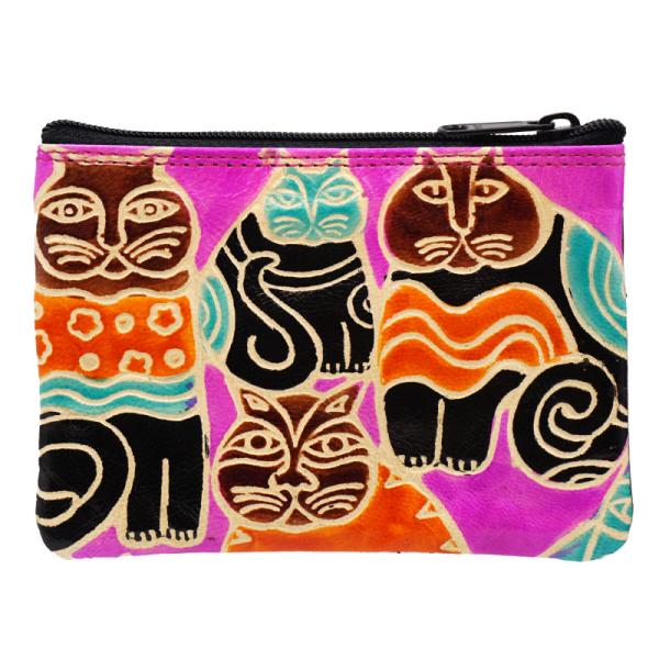 山羊革 小銭入れ ぐるぐるネコ柄（ピンク）(メール便対応)