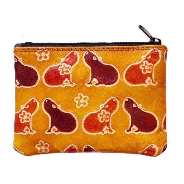 山羊革 小銭入れ カピバラ柄（マスタード）(メール便対応)